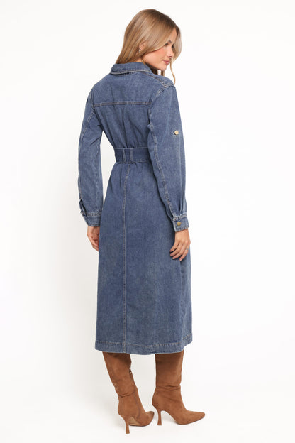 Ballina Long Sleeve Midi Dress - Blue Denim