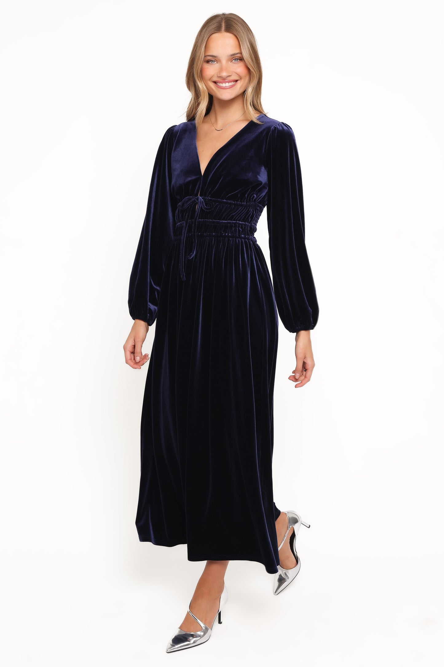 Cece Velvet Long Sleeve Maxi Dress - Midnight Blue