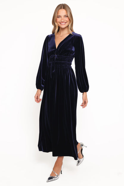 Cece Velvet Long Sleeve Maxi Dress - Midnight Blue
