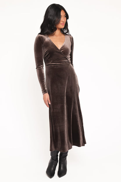 Darby Long Sleeve Midi Dress - Dark Brown
