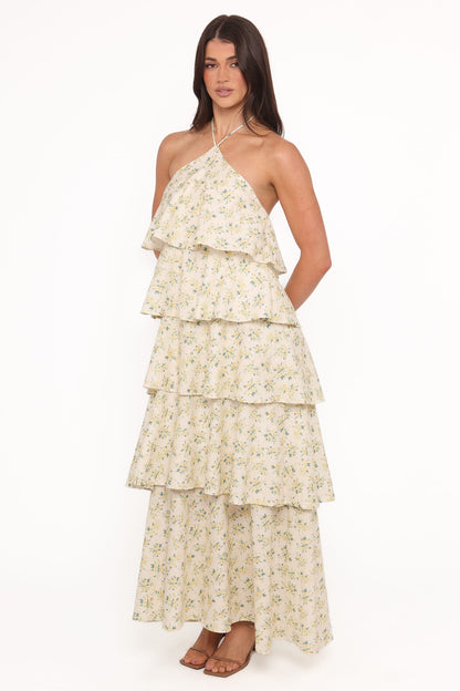 Darlia Halterneck Maxi Dress - Yellow Floral