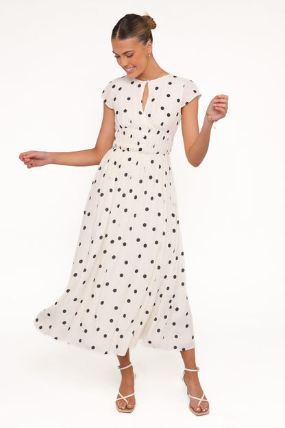 Darline Midi Dress - White Polka Dot