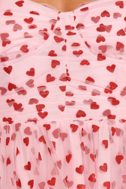 Floret Midi Dress - Red Hearts