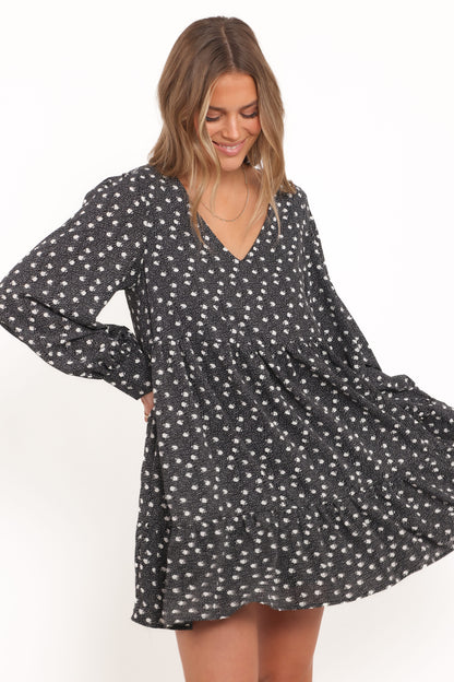Frankie Long Sleeve Mini Dress - Black Floral