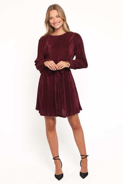 Joy Plisse Mini Dress - Burgundy