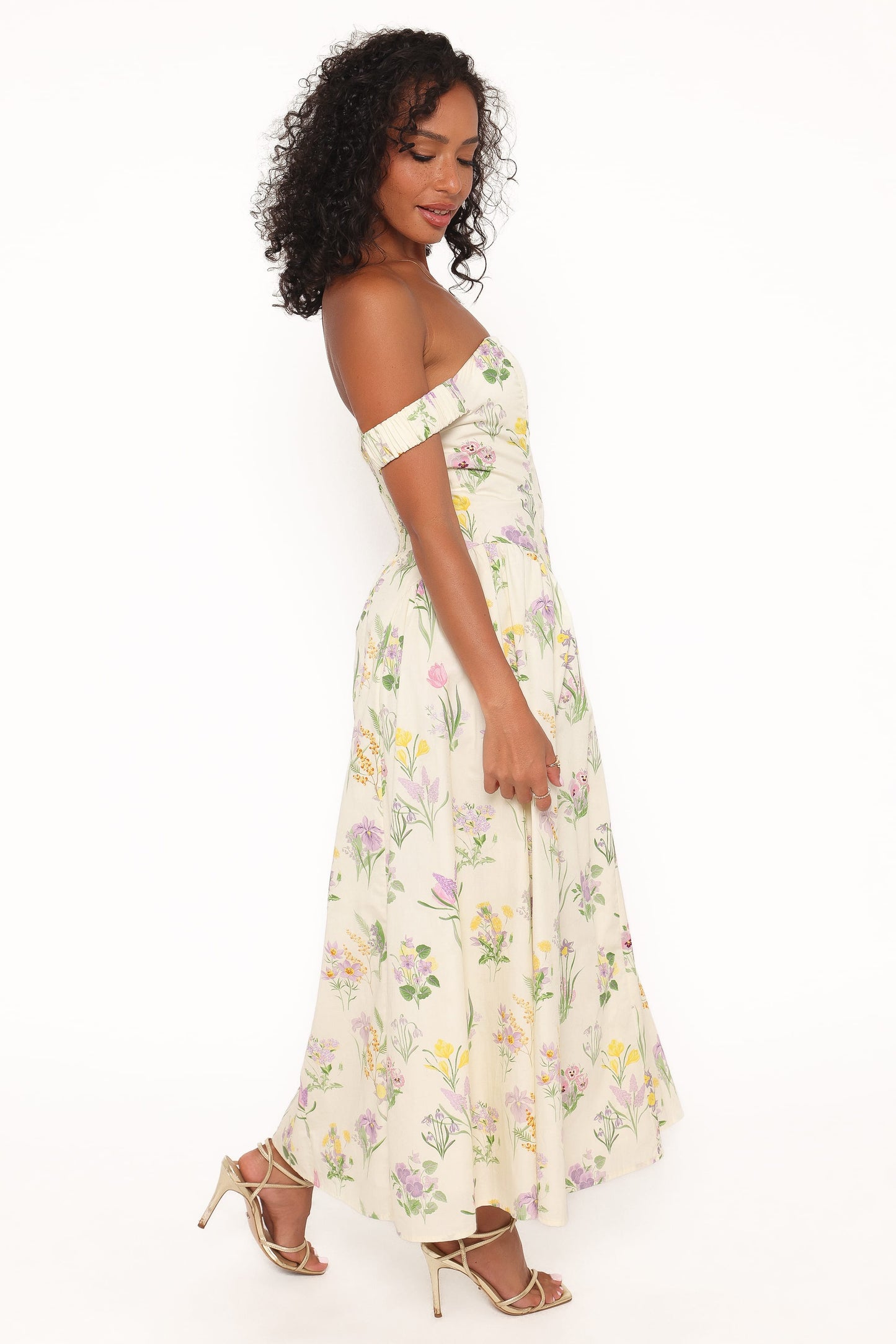 Larni Off Shoulder Midi Dress - Lavender Multi