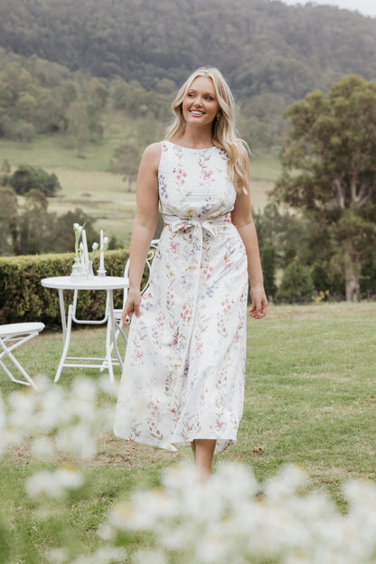 Levin Midi Dress - White Floral