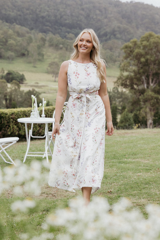 Levin Midi Dress - White Floral