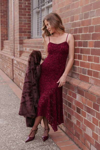Lorde Midi Dress - Burgundy Lace