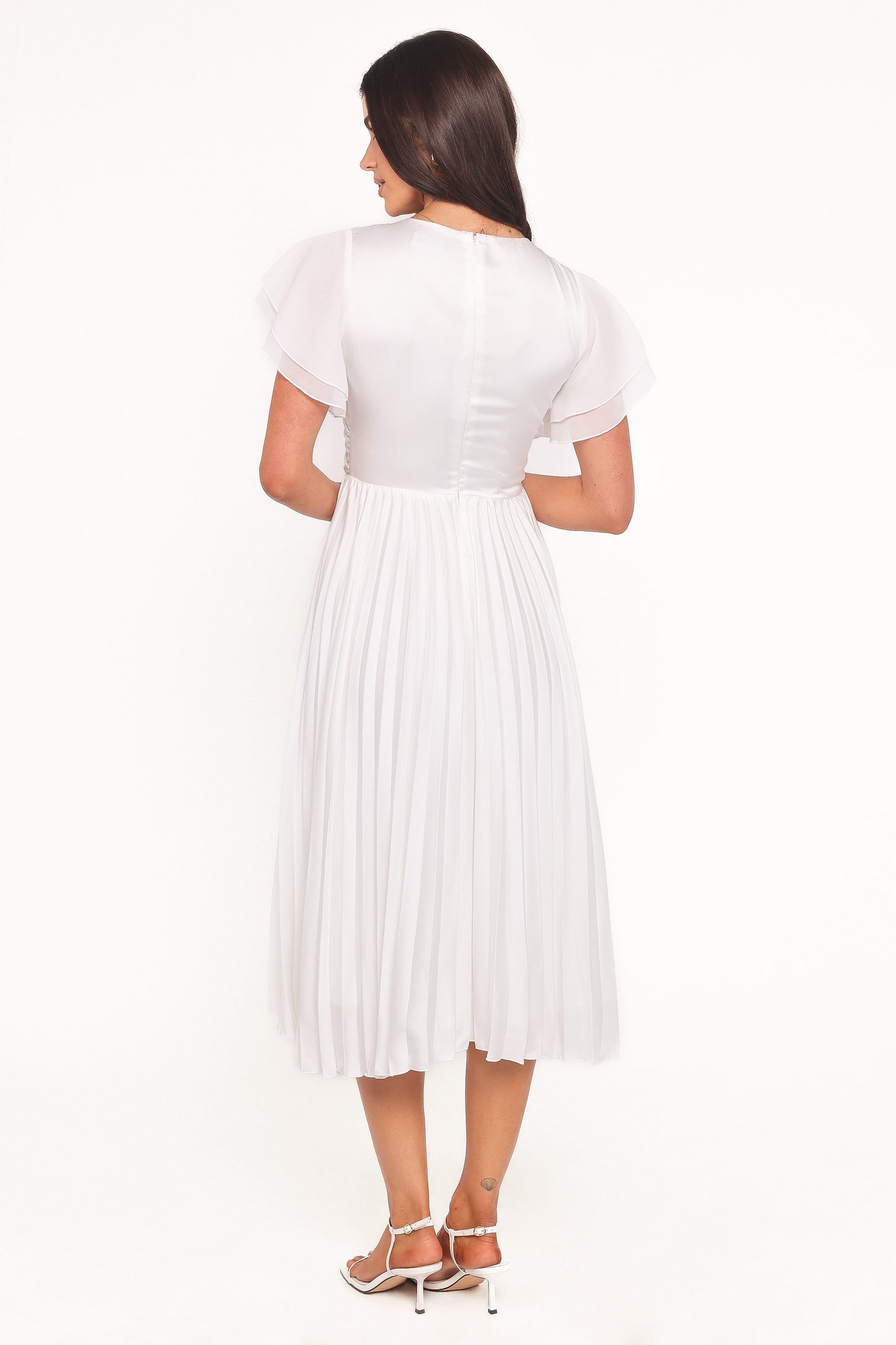 Nova Flutter Sleeve Midi Dress - White