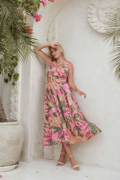 Oasis Midi Dress - Pink Rio