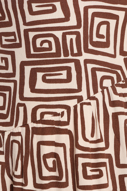 Sheridan Long Sleeve Mini Dress - Chocolate Brown Print