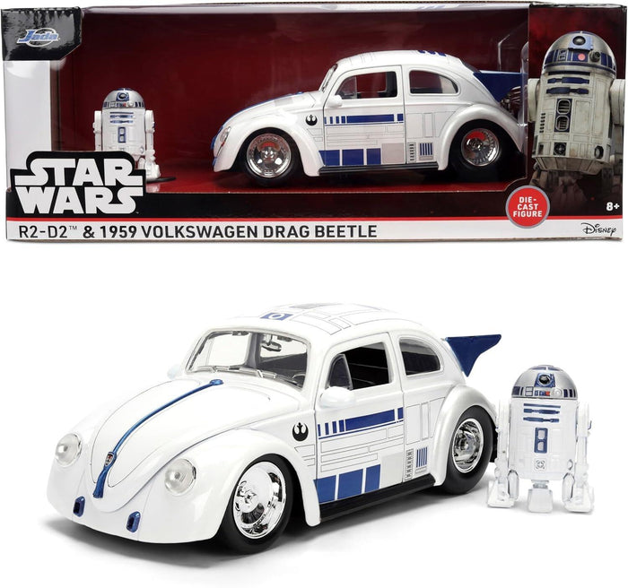 Star Wars 1:24 Scale Jada Hollywood Rides Die Cast Vehicle - R2-D2 & 1959 Volkswagen Drag Beetle