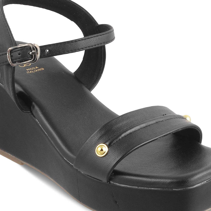 The Amst Black Women's Dress Wedge Sandals Tresmode - Tresmode