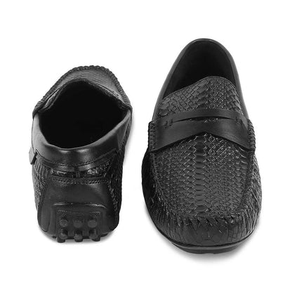 The Argon Black Men's Leather Driving Loafers Tresmode - Tresmode