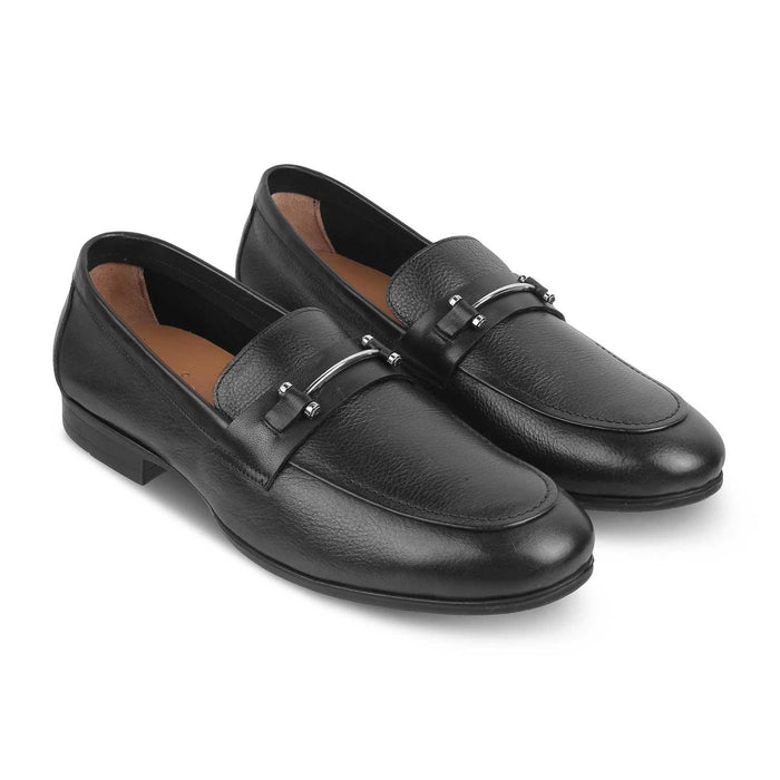 The Bone Black Men's Leather Loafers Tresmode - Tresmode
