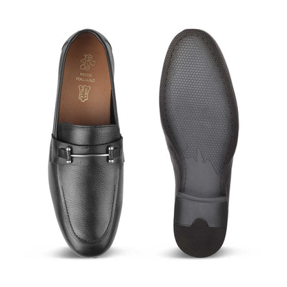 The Bone Black Men's Leather Loafers Tresmode - Tresmode