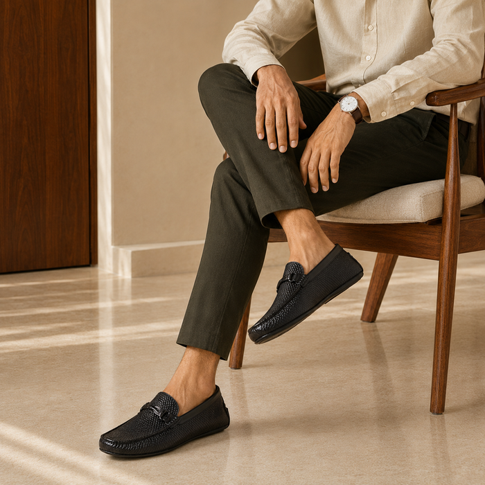 The Cover Black Men's Leather Driving Loafers Tresmode