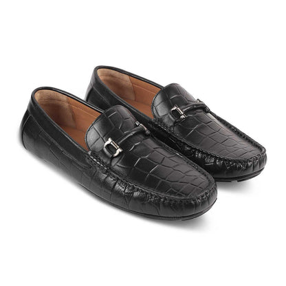 The Docks Black Men's Leather Driving Loafers Tresmode - Tresmode