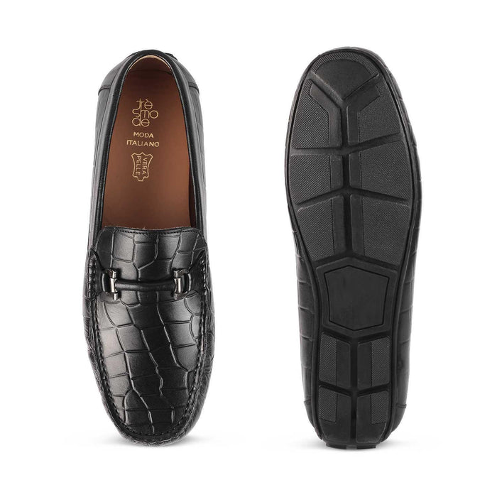 The Docks Black Men's Leather Driving Loafers Tresmode - Tresmode