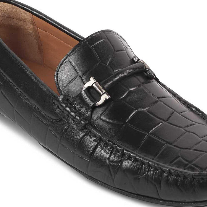 The Docks Black Men's Leather Driving Loafers Tresmode - Tresmode