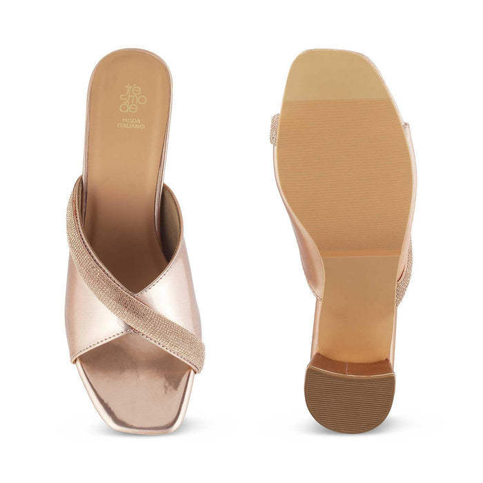 The Elan Champagne Women's Dress Block Heel Sandals Tresmode - Tresmode