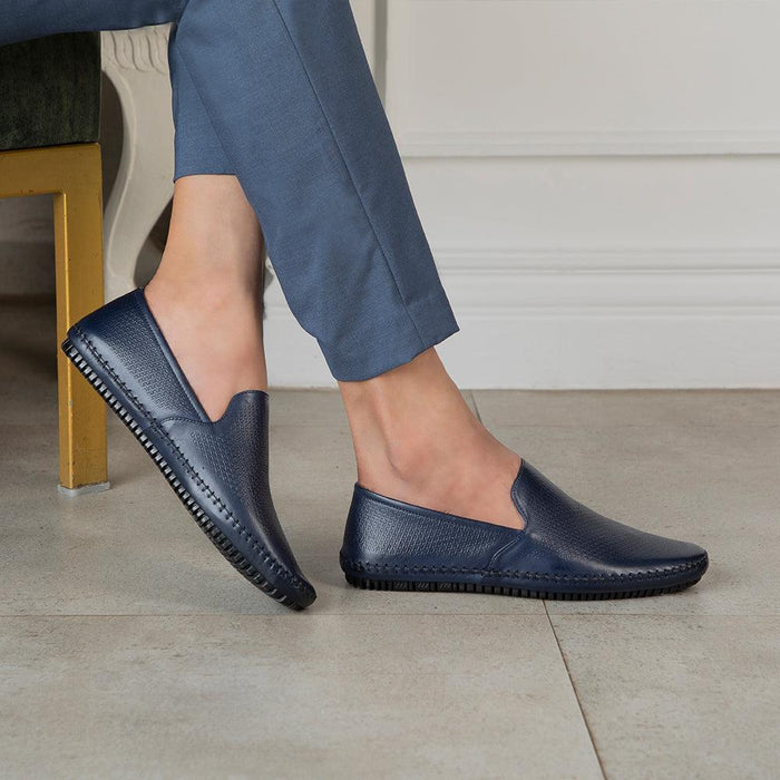 The Kslip Blue Men's Leather Loafers Tresmode - Tresmode