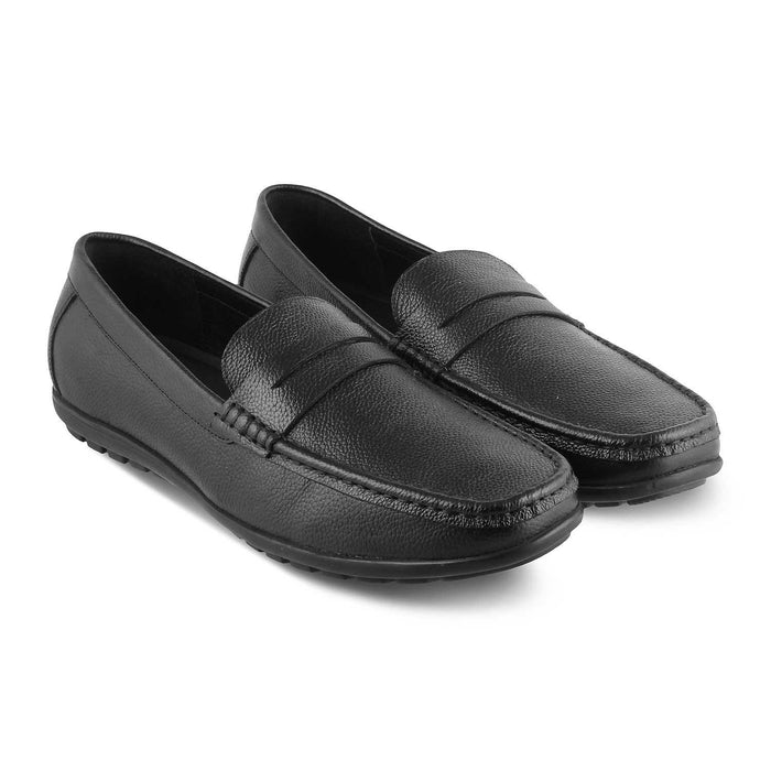 The Lemec Black Men's Leather Penny Loafers Tresmode - Tresmode