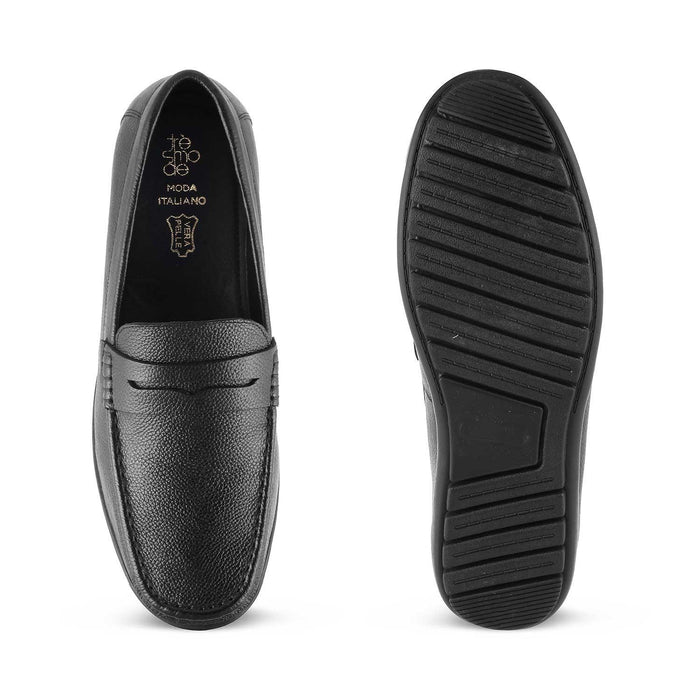 The Lemec Black Men's Leather Penny Loafers Tresmode - Tresmode