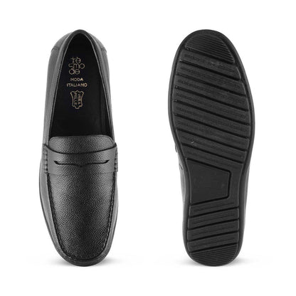 The Lemec Black Men's Leather Penny Loafers Tresmode - Tresmode