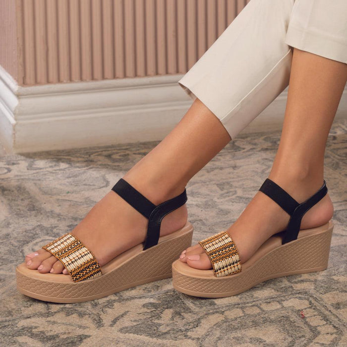 The Medge Black Women's Dress Wedge Sandals Tresmode - Tresmode