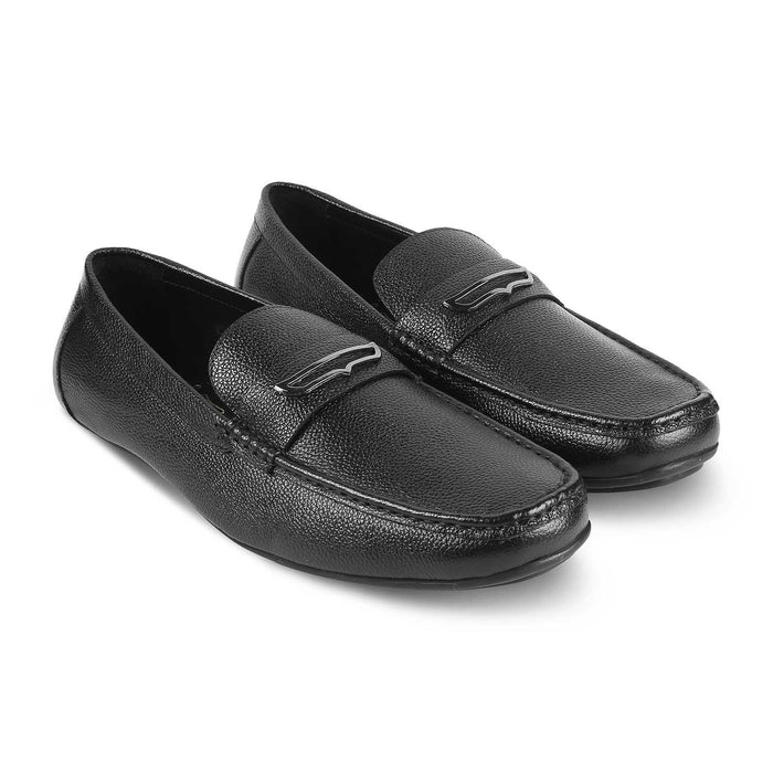 The Odry Black Men's Leather Driving Loafers Tresmode - Tresmode