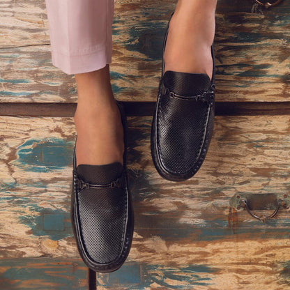 The Open-2 Black Men's Leather Loafers Tresmode - Tresmode