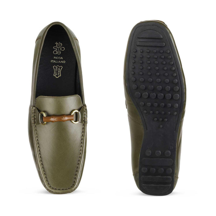 The Porter-2 Green Men's Leather Loafers Tresmode - Tresmode