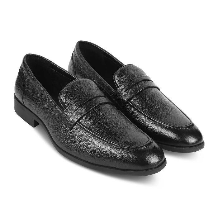 The Quebec Black Men's Leather Loafers Tresmode - Tresmode