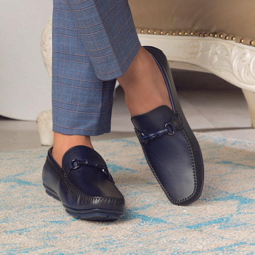 The Rodeo Blue Men's Leather Driving Loafers Tresmode - Tresmode