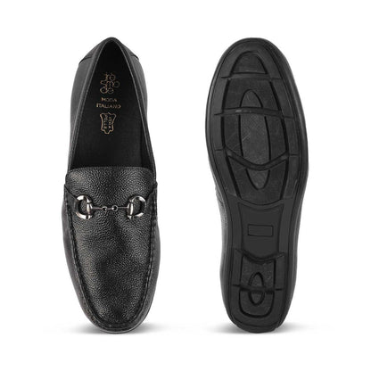 The Rosee Black Men's Leather Driving Loafers Tresmode - Tresmode