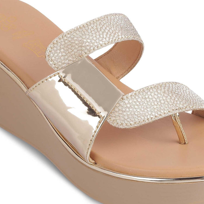 The Tafila Gold Women's Dress Wedge Sandals Tresmode - Tresmode