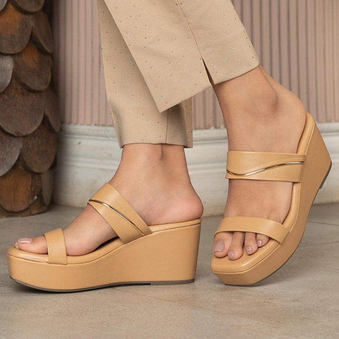 The Tofame Beige Women's Dress Wedge Sandals Tresmode - Tresmode