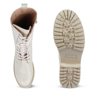 The White Beige Women's Knee-length Boots Tresmode - Tresmode