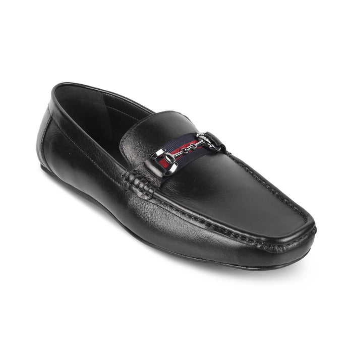 Bilbao Black Men's Leather TPR Sole Loafers Tresmode