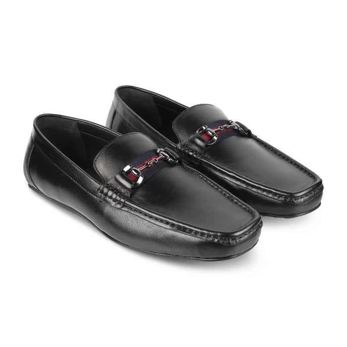 Bilbao Black Men's Leather Loafers With A Classic Metallic Buckle Tresmode