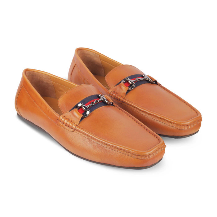 Bilbao Tan Men's Leather Loafers With A Classic Metallic Buckle Tresmode