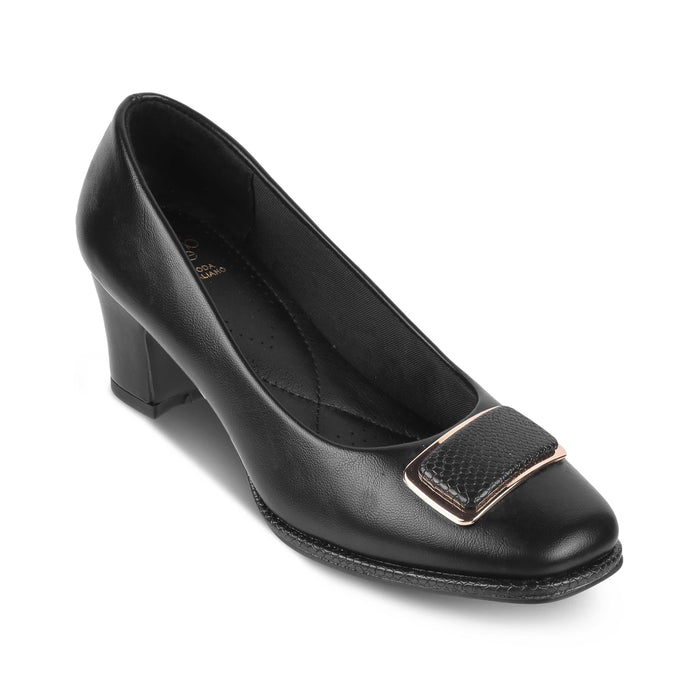 Dorf Black Women's Square Shape Block Heel Pumps Tresmode