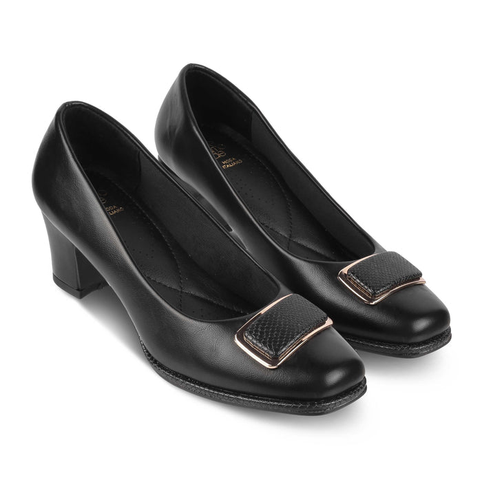Dorf Black Women's Semi-Formal Block Heel Pumps Tresmode