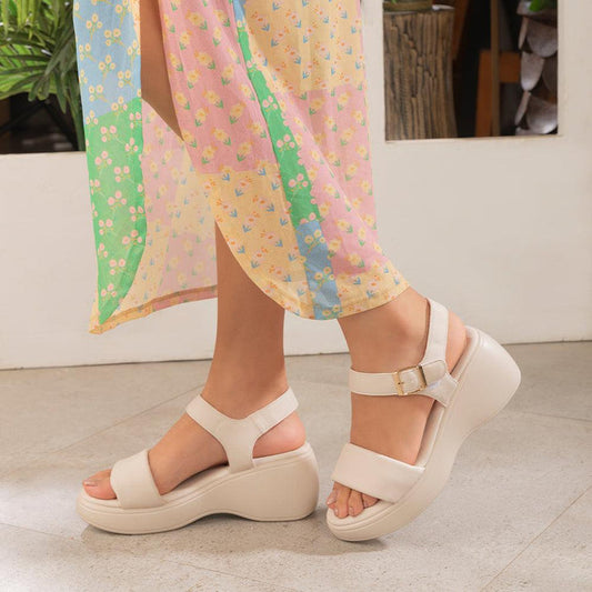 Fashio Beige Women's Wedge Heel Sandals Tresmode