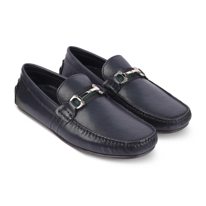 Leavre Blue Men's Leather Loafers With A Silver Buckle Tresmode