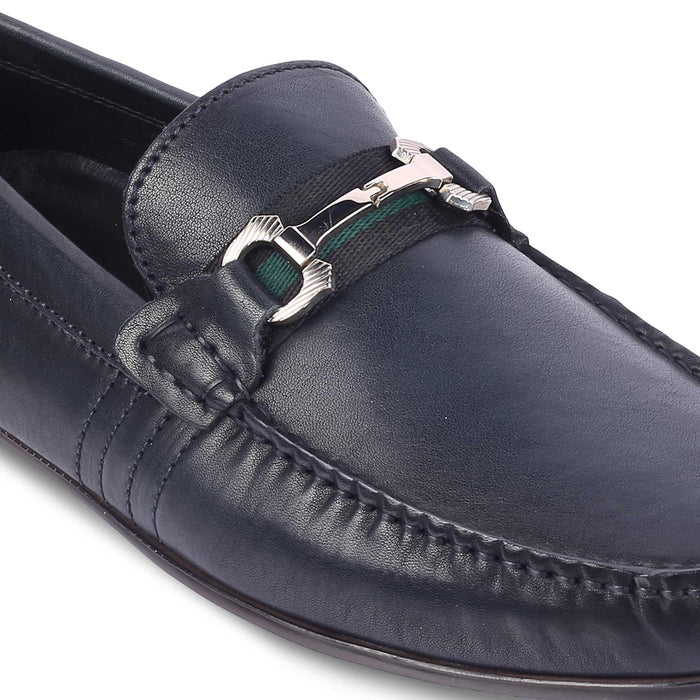 Leavre Blue Men's Formal Leather Driving Loafers Tresmode