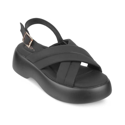 Lonir Black Women's Round Shape Wedge Sandals Tresmode