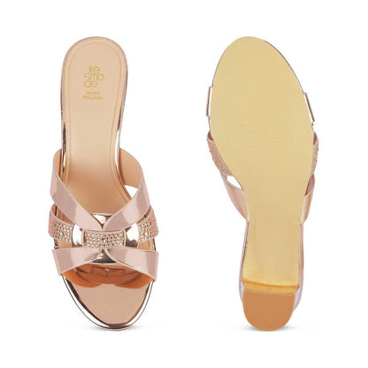 Luxe Champagne Women's Party Wear Block Heel Sandals Tresmode